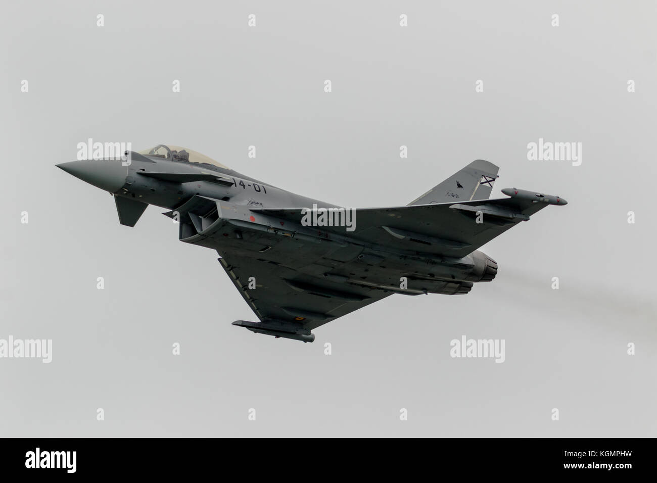 MOTRIL, GRANADA, SPAIN-JUN 10: Aircraft Eurofighter Typhoon C-16 taking part in a exhibition on the 12th international  airshow of Motril on June 10,  Stock Photo