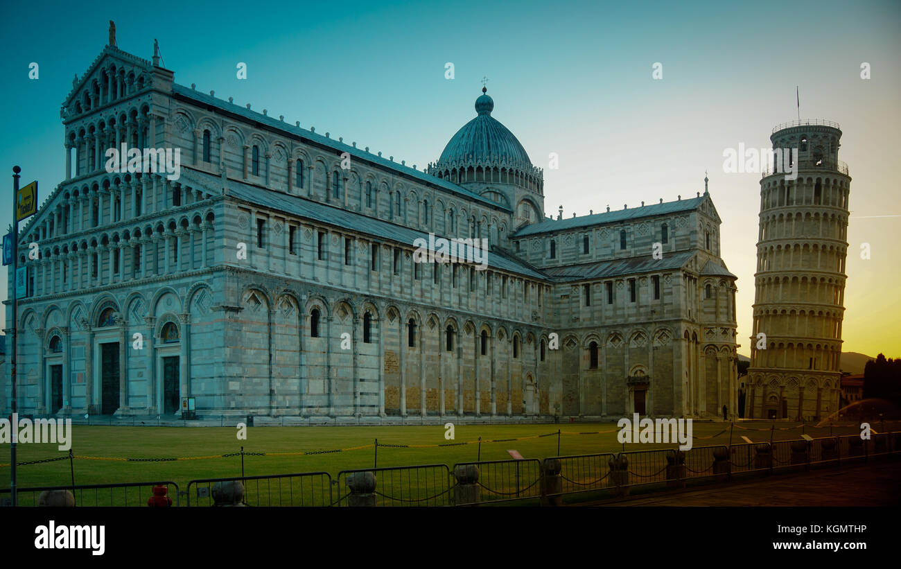 The basilica, baptistery and the Leaning Tower of Pisa,Italy Stock Photo
