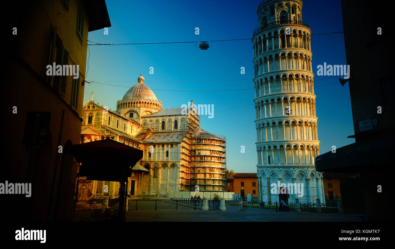 The basilica, baptistery and the Leaning Tower of Pisa,Italy Stock Photo