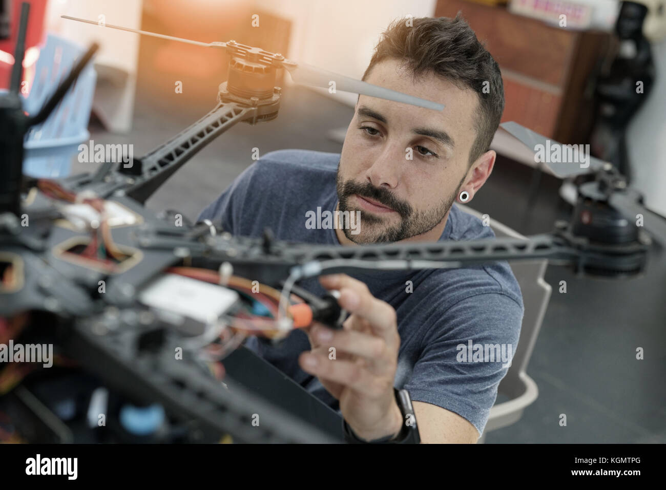 Engineer working on drone in lab Stock Photo Alamy