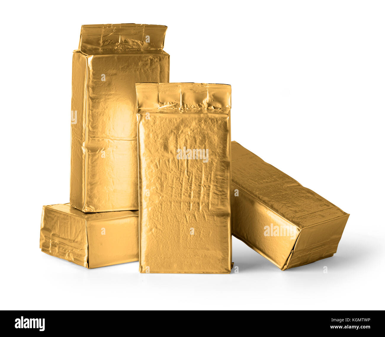 gold aluminum bag package on white background. with clipping path Stock ...