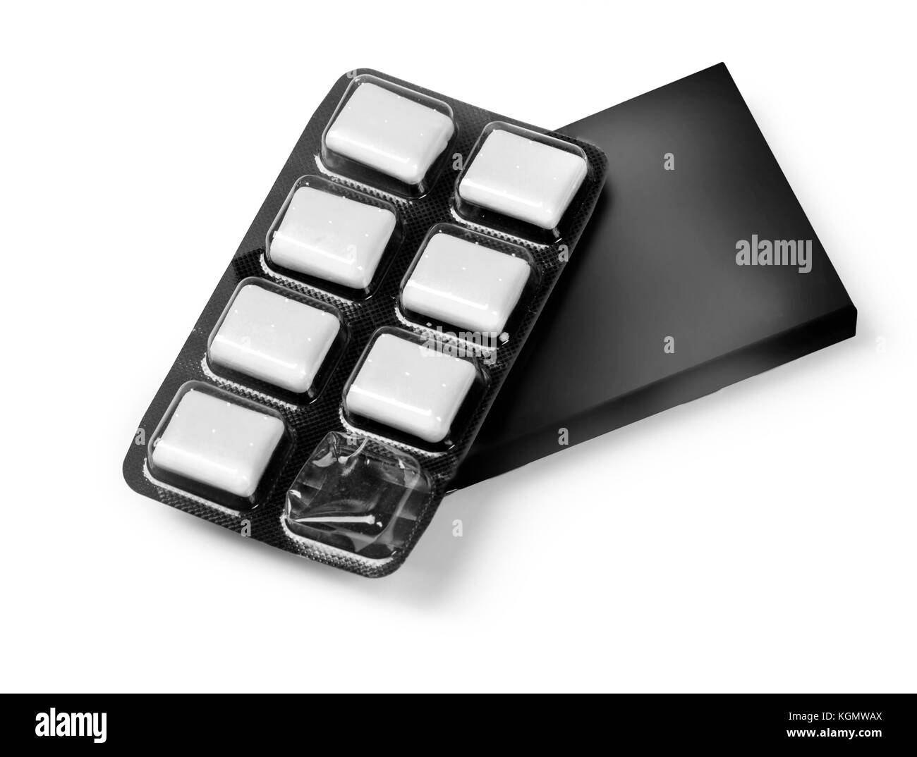 Chewing gum package isolation of the product on a white background with reflections and soldering black color. With clipping path Stock Photo
