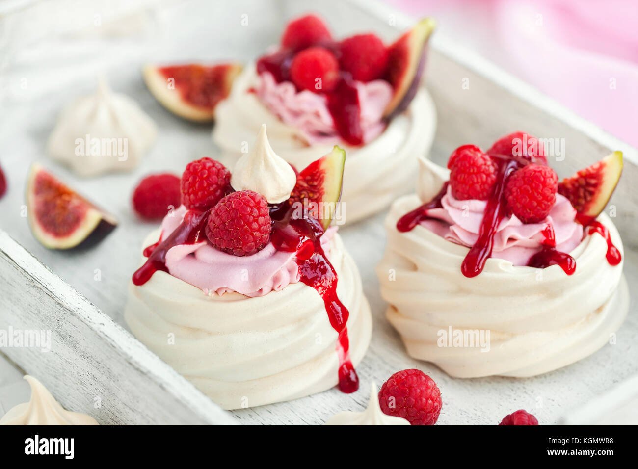 Delicious Mini Pavlova Meringue Cake Decorated With Fresh