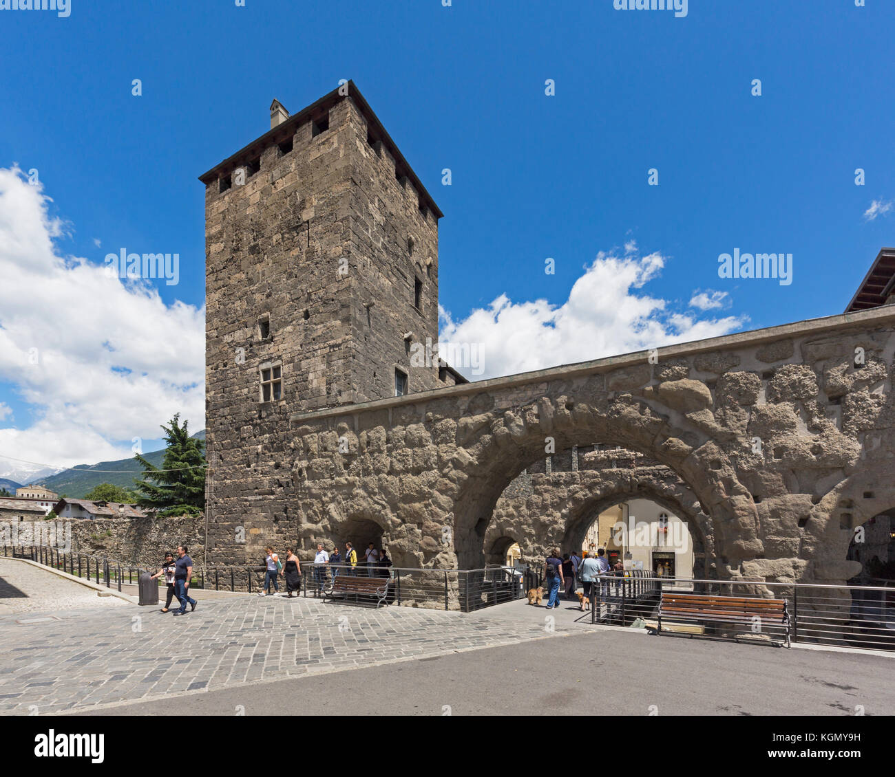 Aosta, Aosta Valley, Italy. The Praetorian Gate, or Porta Praetoria