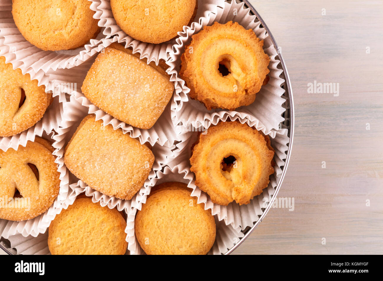 Closeup of Danish butter cookies in tin with copyspace Stock Photo Alamy