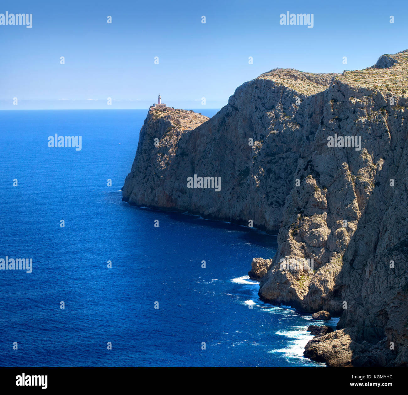 Lighthouse at Cape Formentor in the Coast of North Mallorca, Spain ( Balearic Islands ) Stock Photo