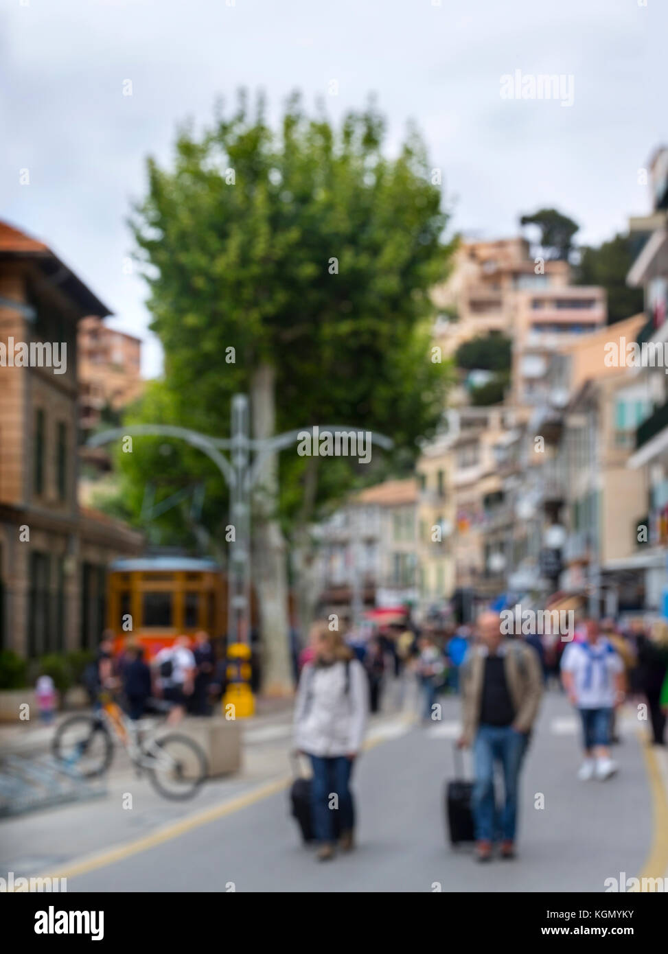 Lots of people, tourists  walking on European town , Blur background Stock Photo