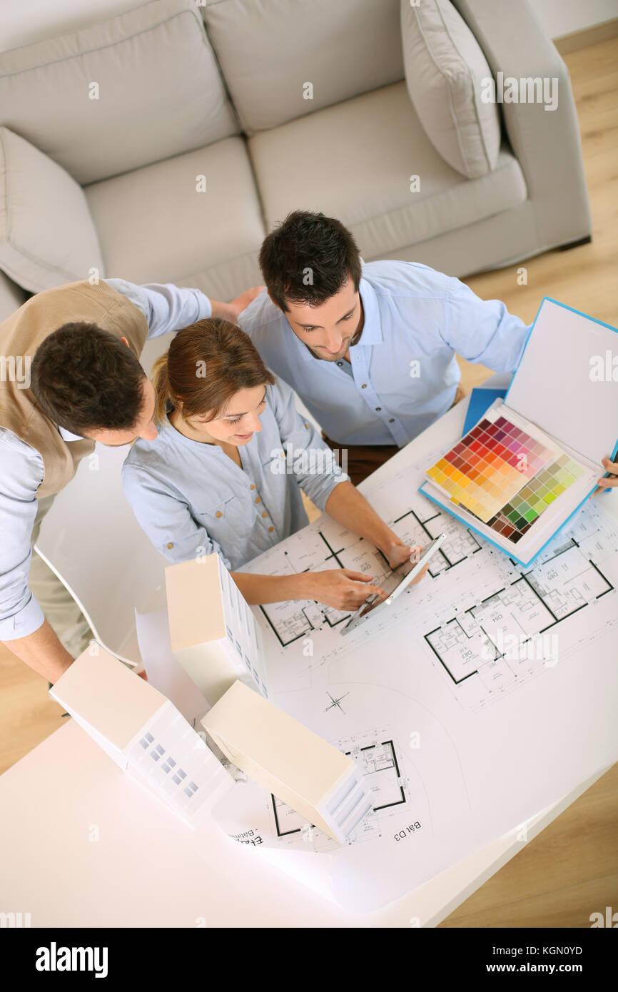 Upper view of architects working in office Stock Photo - Alamy