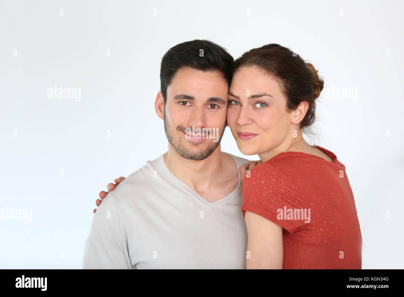 Portrait of loving couple at home, isolated Stock Photo