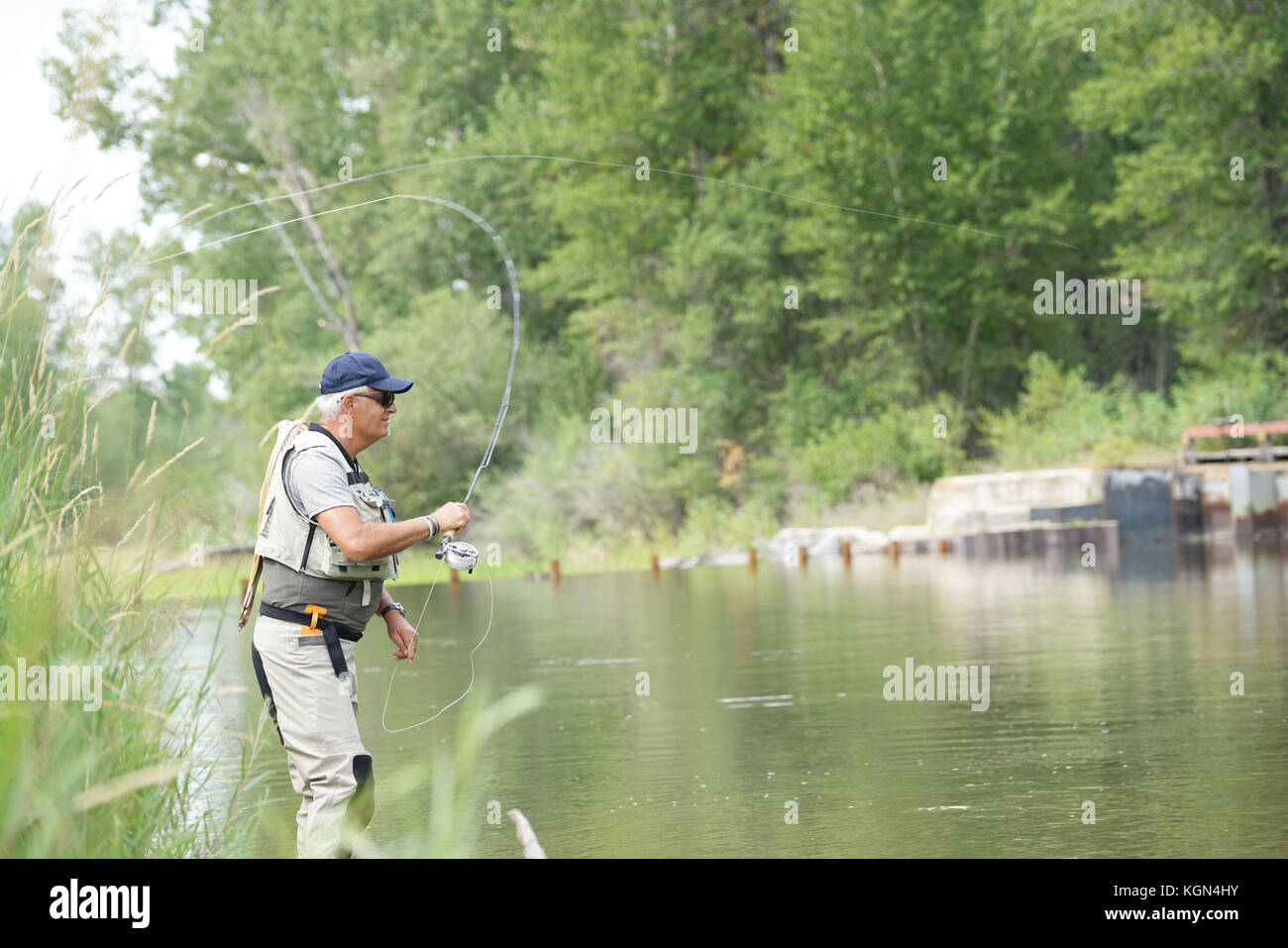 Flyfisherman fishing in the Gallatin River, Montana Stock Photo Alamy