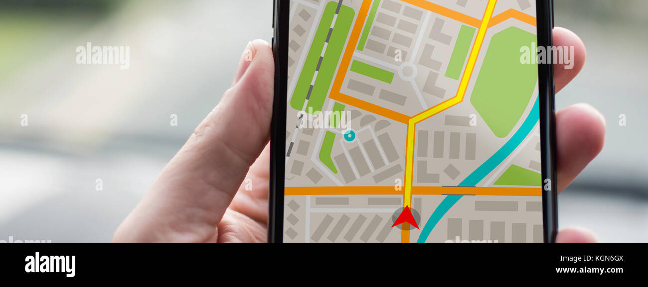 GPS Navigation on Mobile Phone Device and Transportation Concept. Male