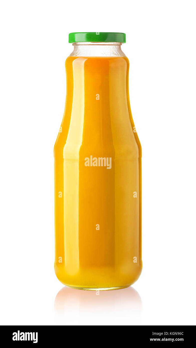 Orange juice glass bottle. Isolated on white background. with clipping