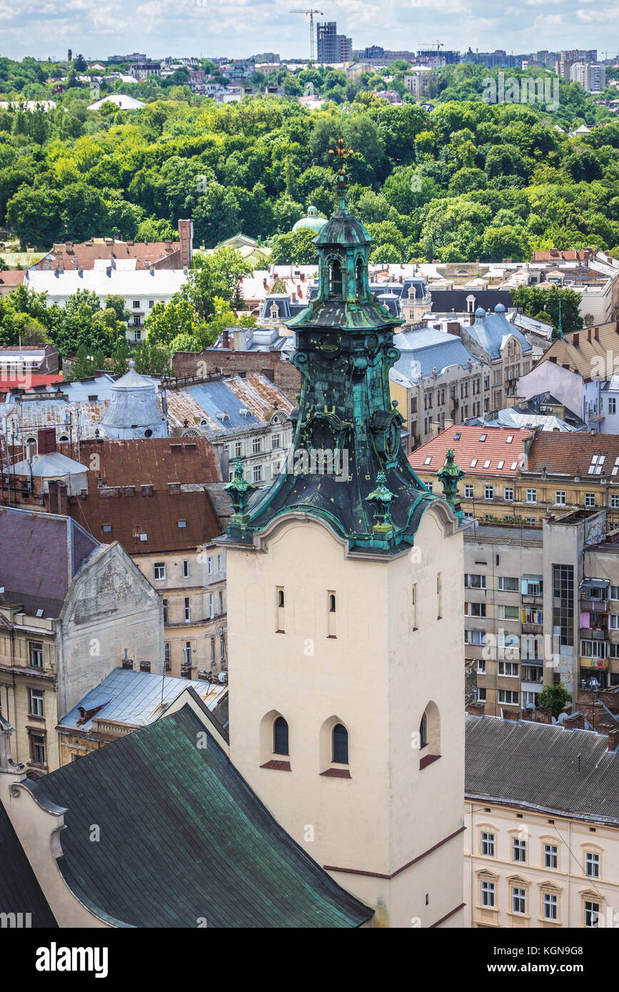 Archcathedral Basilica of the Assumption of the Blessed Virgin Mary, simply known as Latin Cathedral on the Old Town of Lviv city in Ukraine Stock Photo