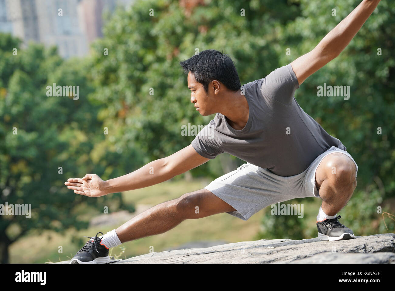 Man doing martial art exercises at Central Park Stock Photo Alamy