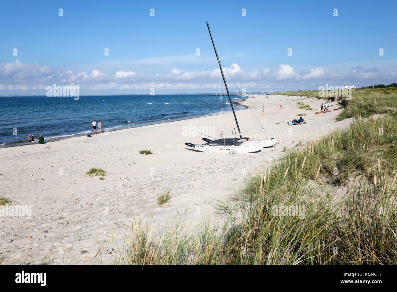 Hornbaek beach with white sand and sand dunes, Hornbaek, Kattegat Coast