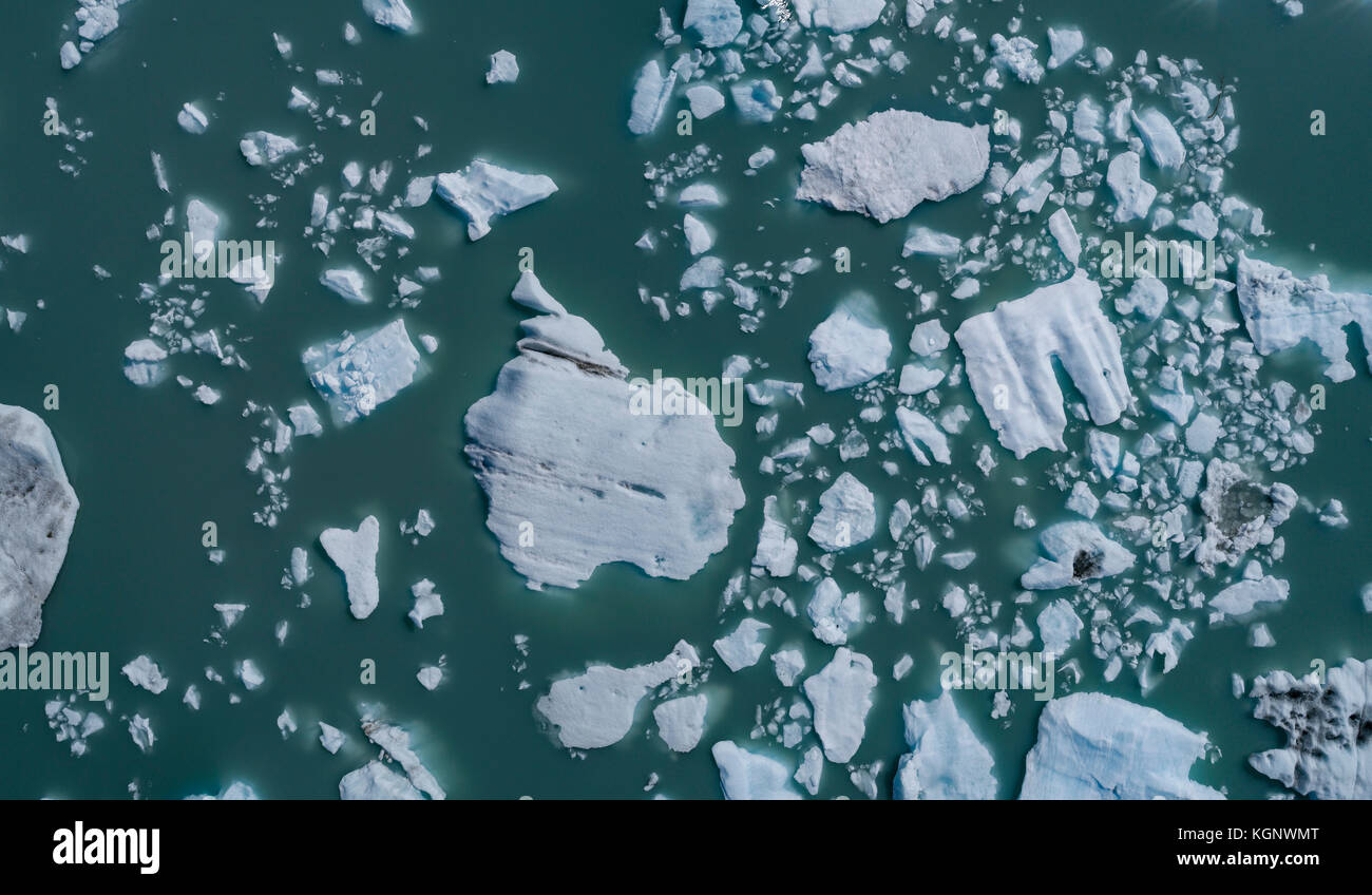 Drone view of ice in lagoon, Lake George, Palmer, Alaska Stock Photo