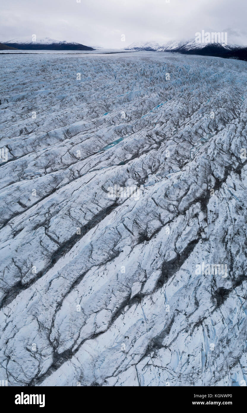 Drone view of glacier against sky, Knik Glacier, Palmer, Alaska, USA Stock Photo