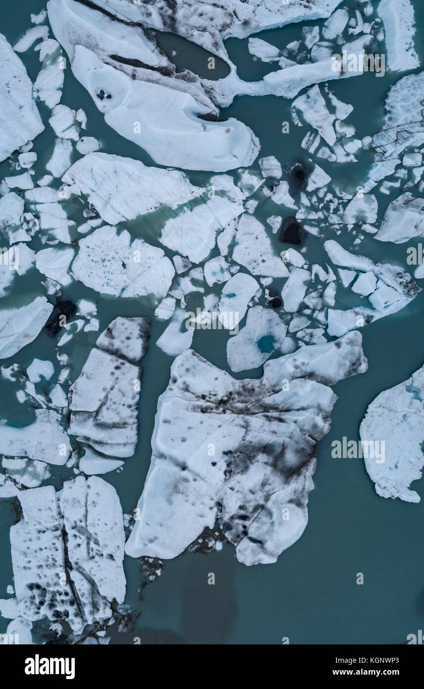 Directly above view of icebergs in lagoon, Knik Glacier, Palmer, Alaska, USA Stock Photo