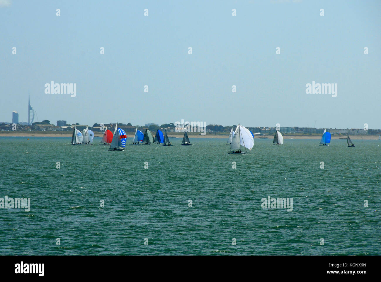 Small sailing boats on the Solent, Cowes week Stock Photo