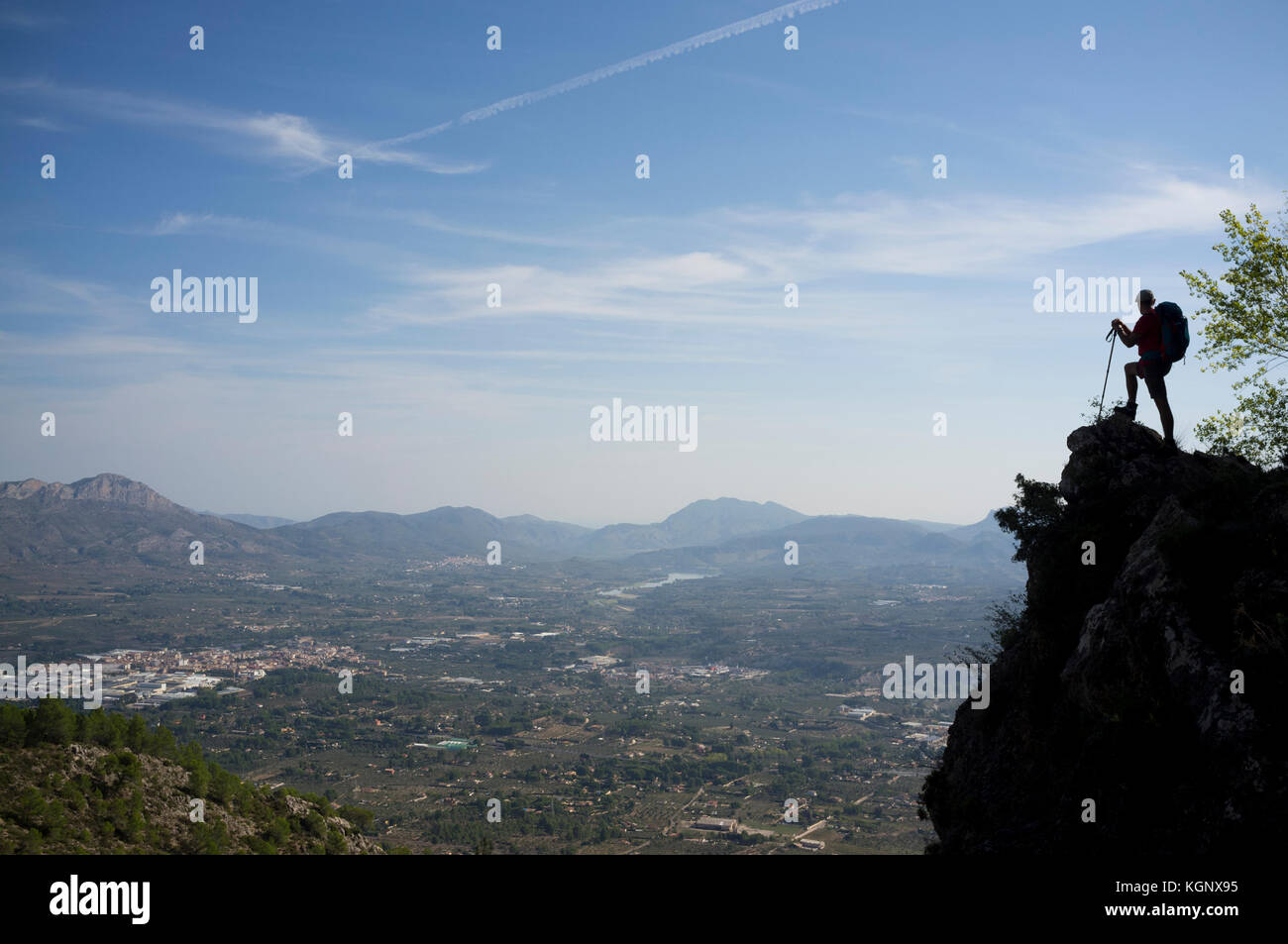 A hiker looking at Mariola´s landscape. Stock Photo