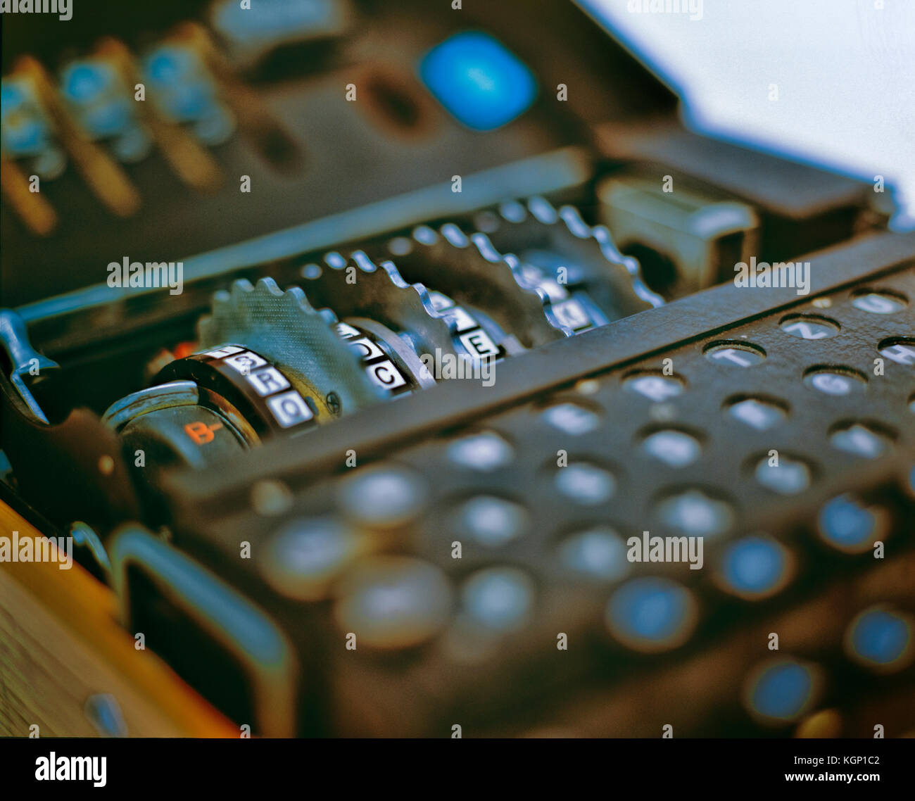 Rotors and keyboard of the German World War 2 Enigma encryption/decryption device. Stock Photo
