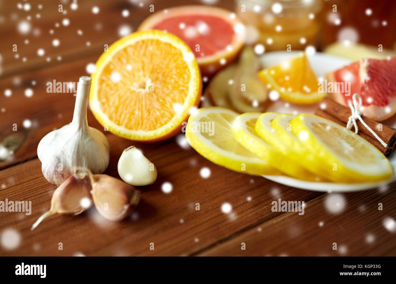garlic, lemon, orange and other folk remedy Stock Photo Alamy