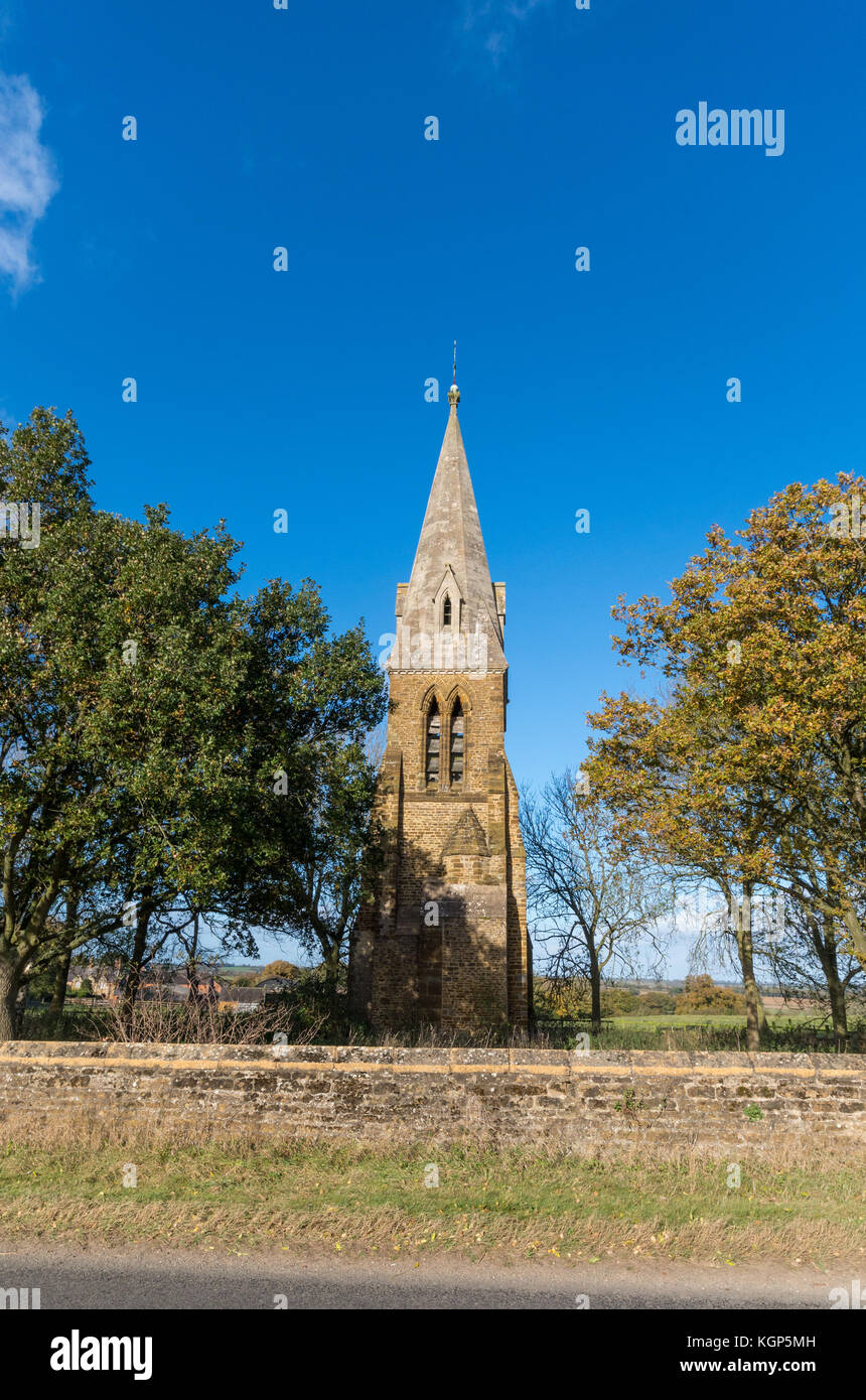 The spire of St John's , Little Brington; the rest of the church was