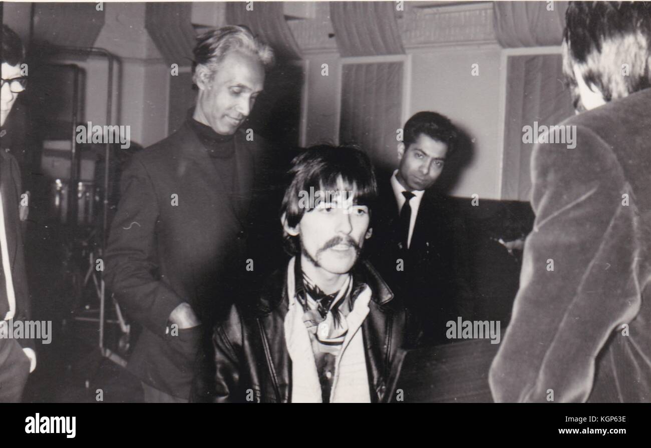 George Harrison and Indian musicians at Abbey Road studios during the recording of 'Within You, Without You' for the Sergeant Pepper album. Stock Photo