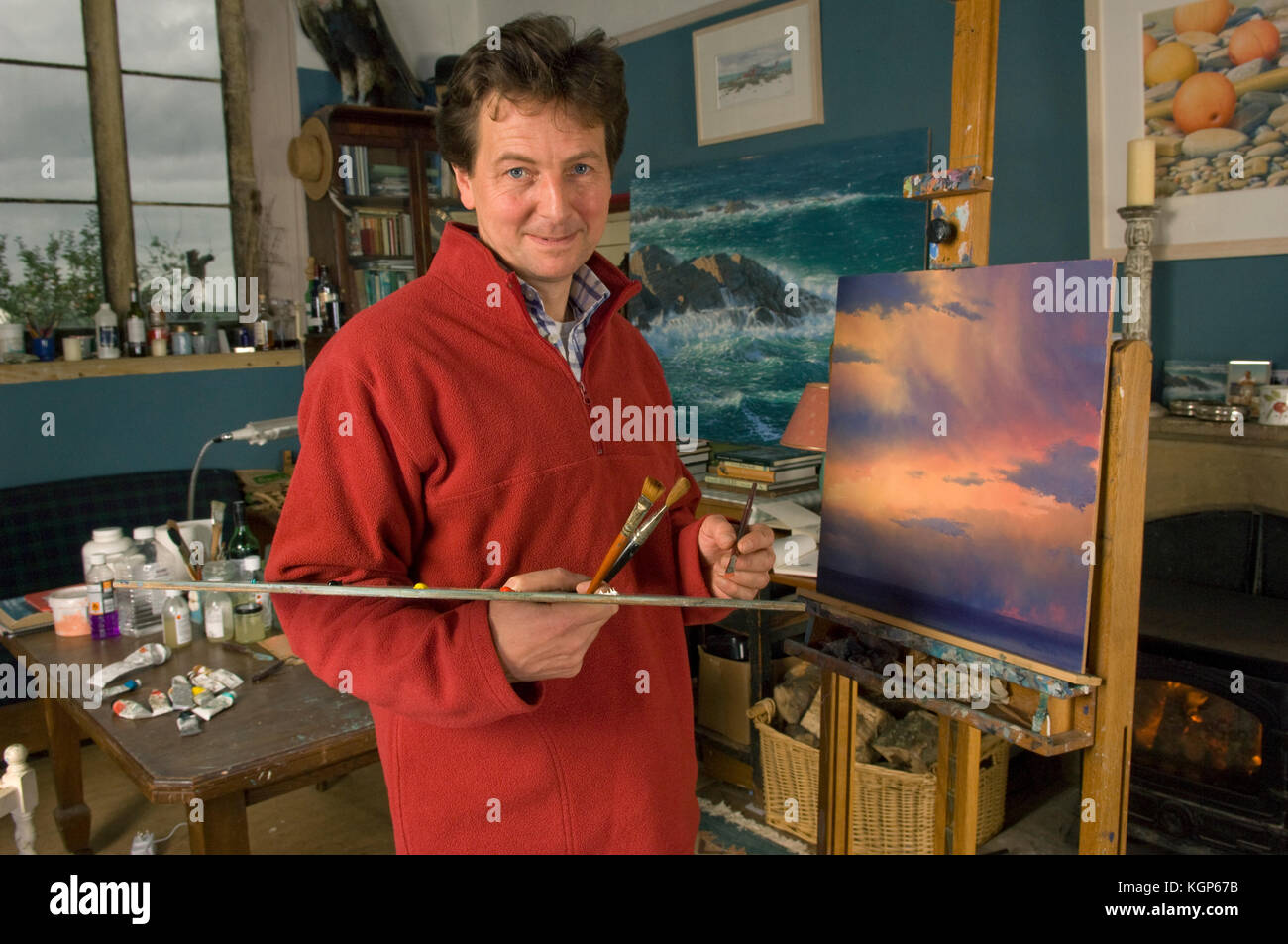 Artist Andrew Stock in his Somerset studio. Stock Photo