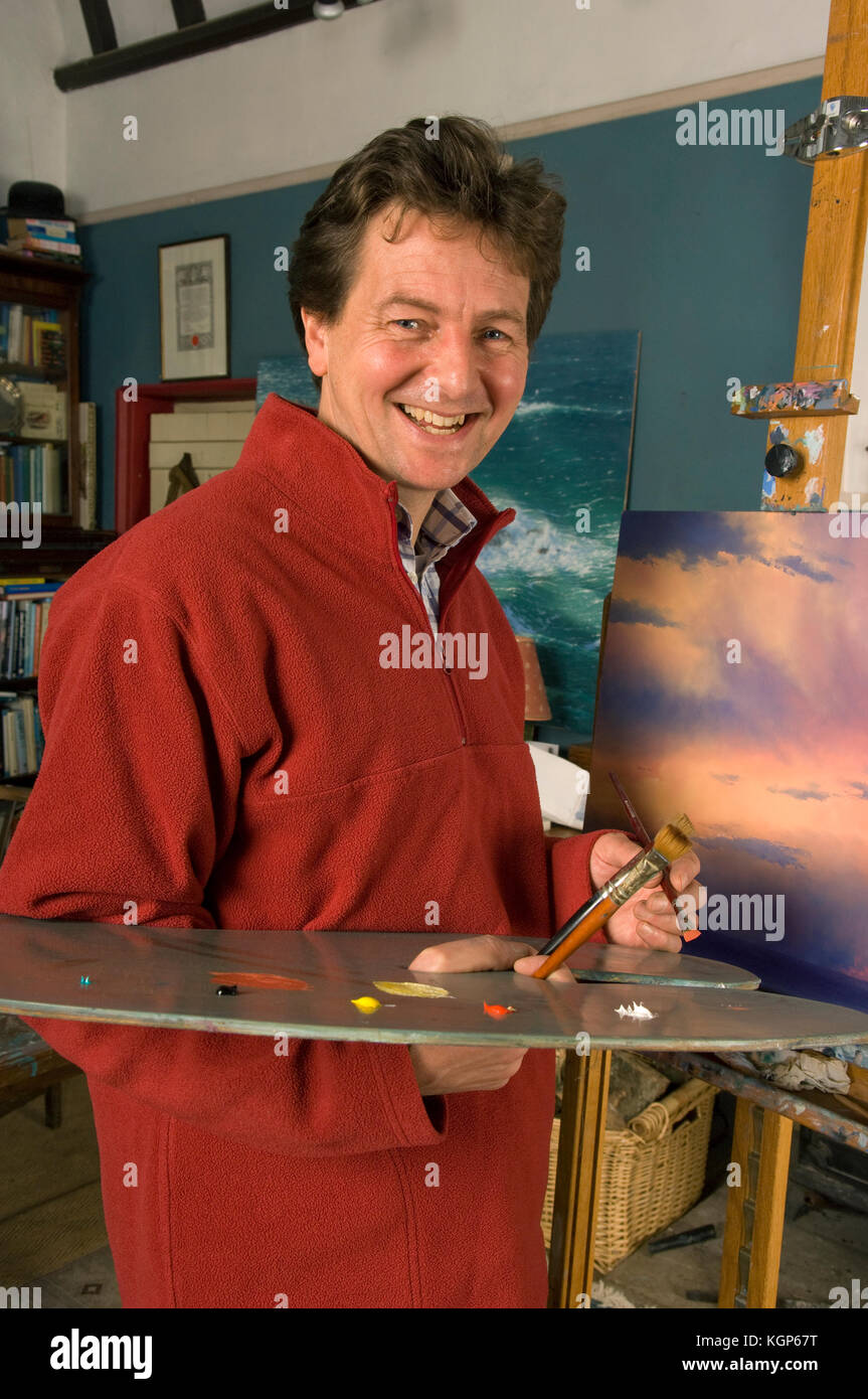 Artist Andrew Stock in his Somerset studio. Stock Photo