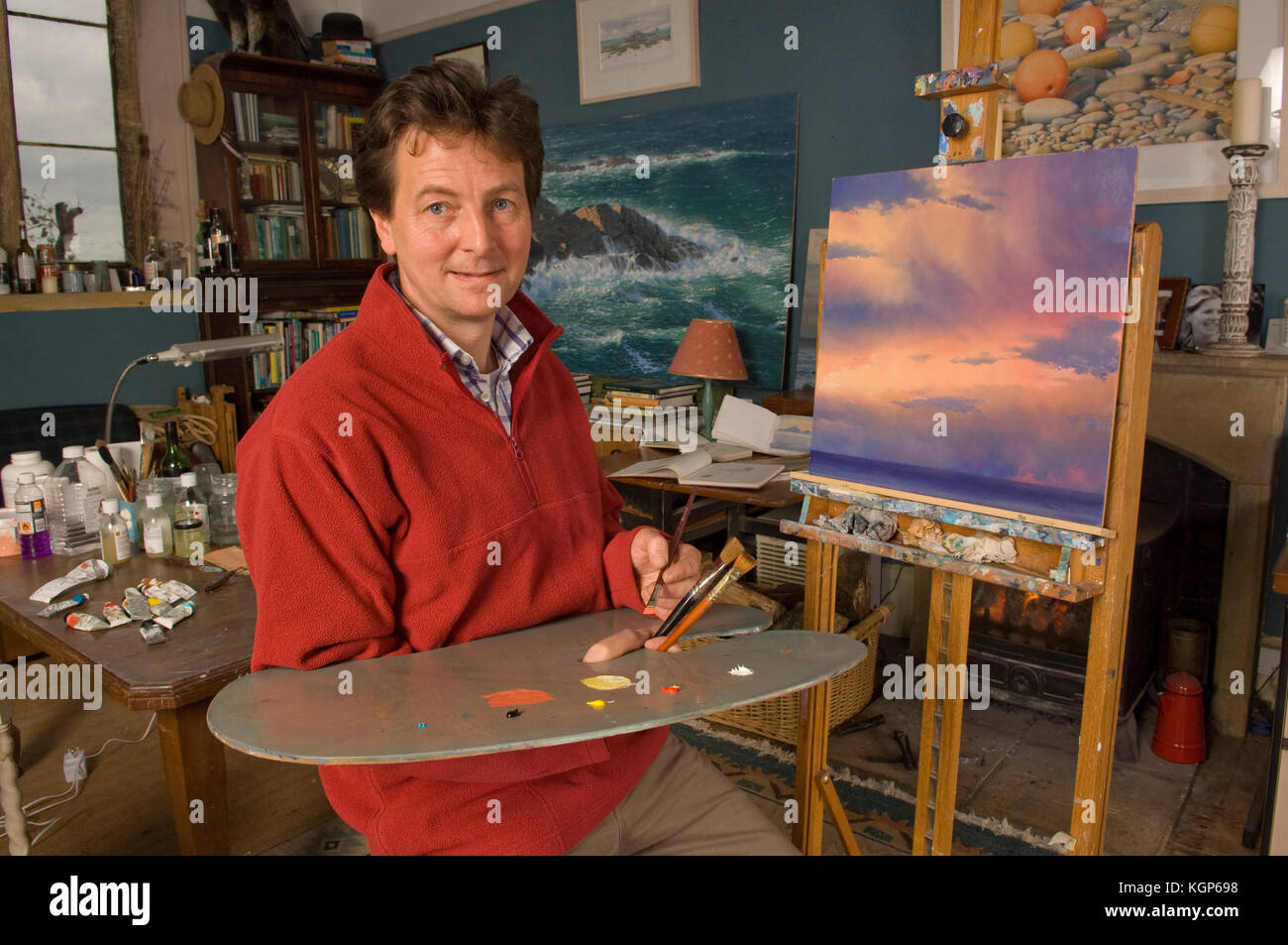 Artist Andrew Stock in his Somerset studio. Stock Photo