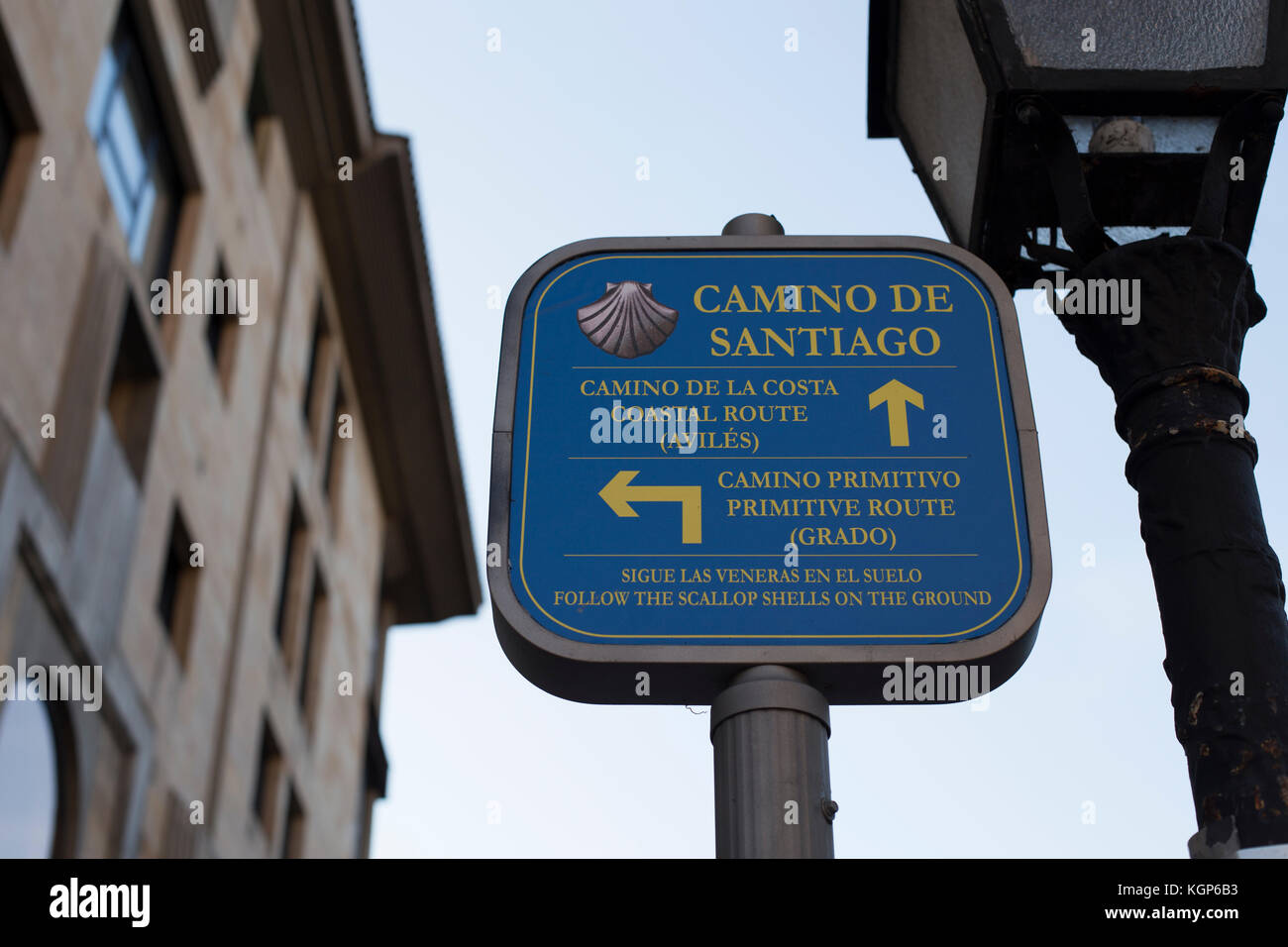 Way of Saint James to Santiago de Compostela marker in spanish language Stock Photo