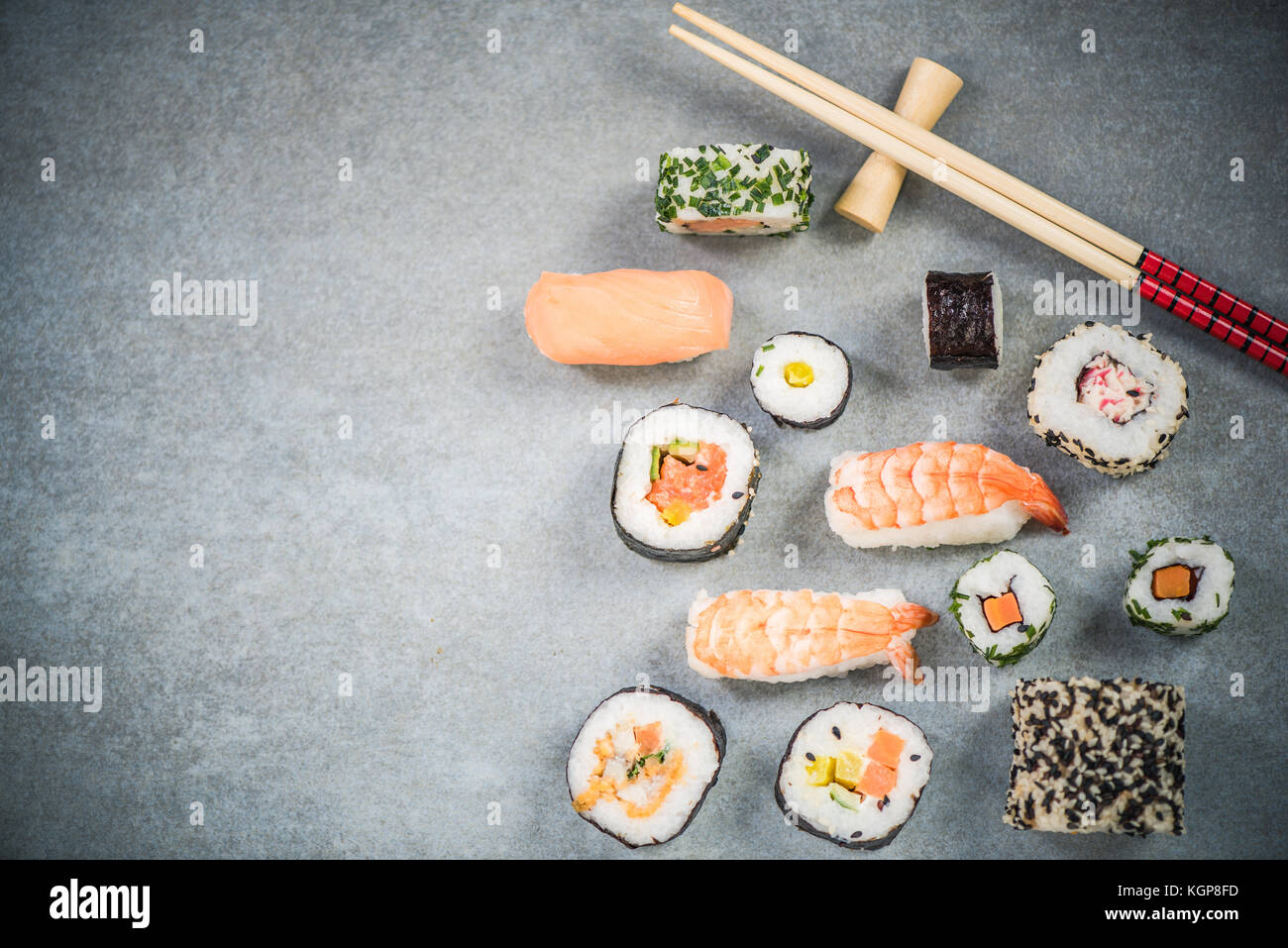 Japanese or asian sushi border background. Stock Photo