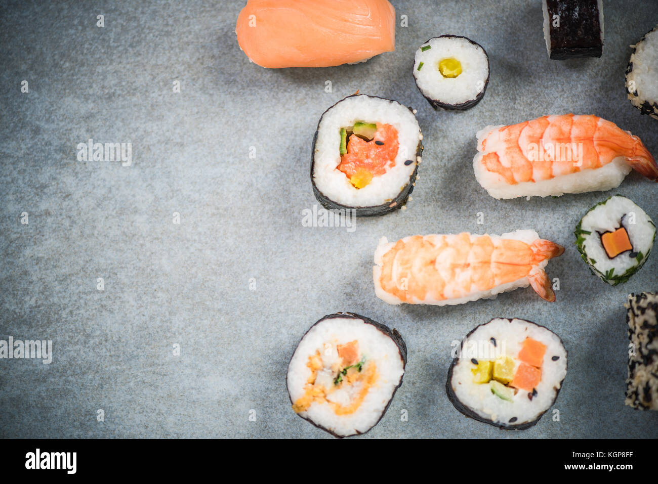 Japanese or asian sushi border background. Stock Photo