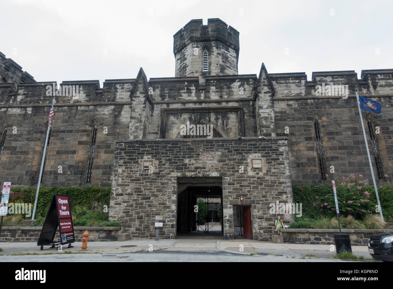 The main entrance to the Eastern State Penitentiary Historic Site on  Fairmount Ave, Philadelphia, Pennsylvania, United States. Stock Photo