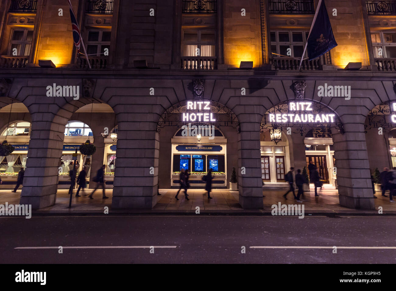 The Ritz Hotel at night in Mayfair London Stock Photo