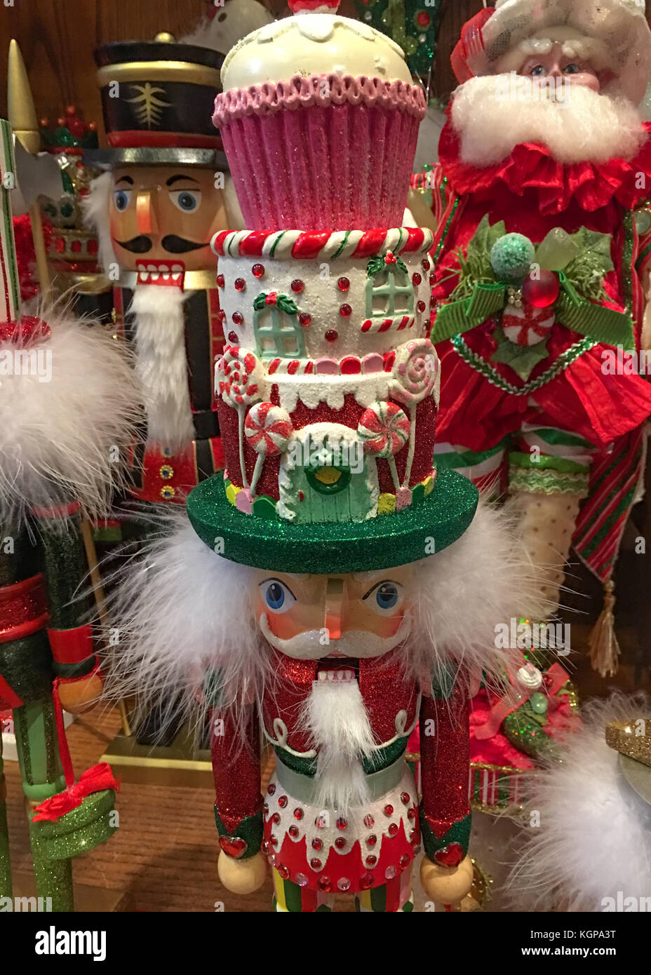 Closeup of Colorful Nutcrackers wearing Tall Hats Stock Photo Alamy