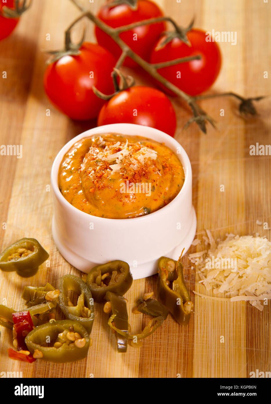 Mexican sauce made from totato paste, parmesan and jalapenos Stock