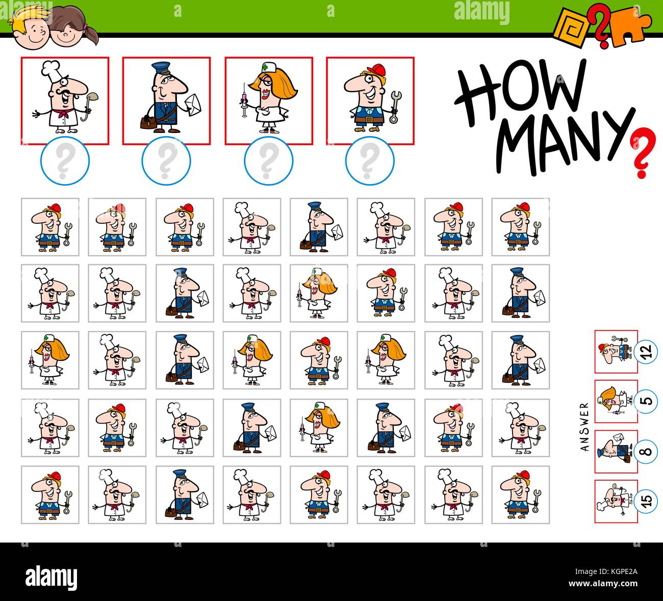 Cartoon Illustration of Educational How Many Counting Activity for
