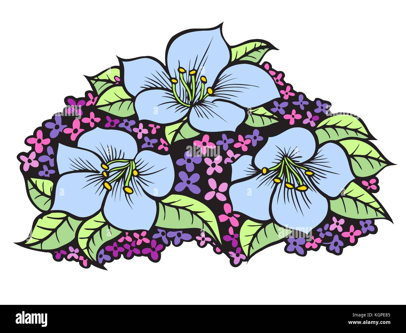 vector set of blue flowers, hand drawn floral design elements Stock ...