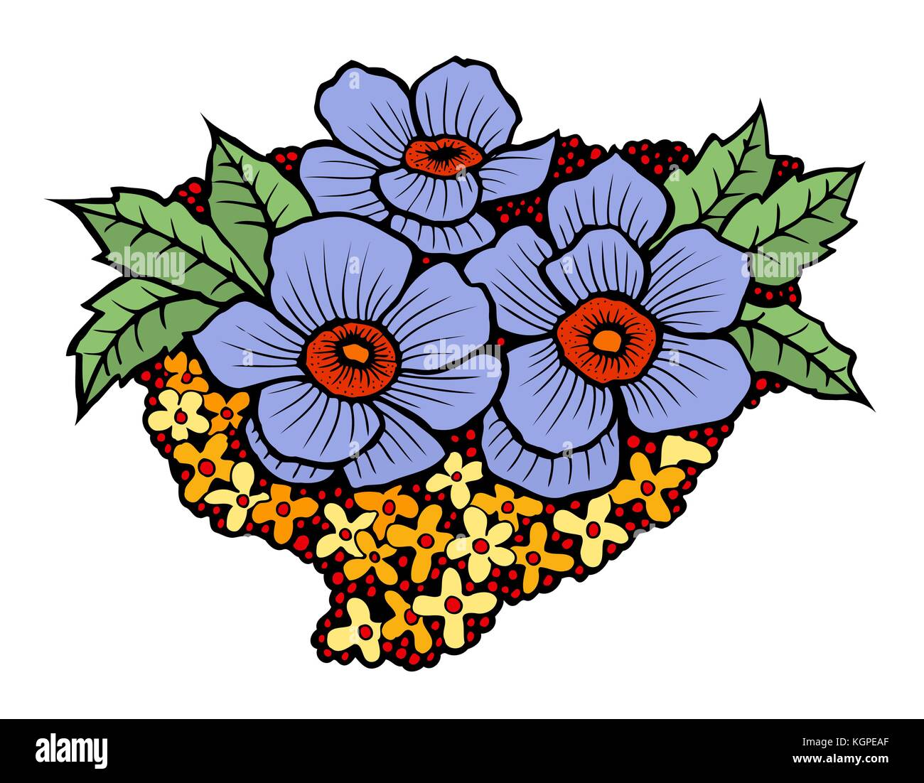 vector set of blue flowers, hand drawn floral design elements Stock ...