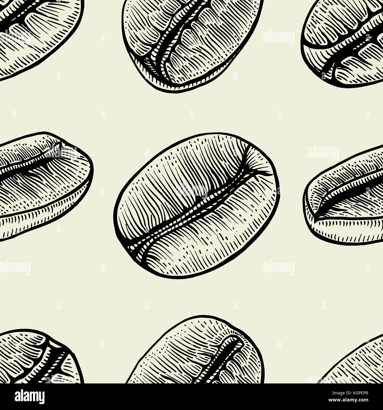 Seamless background with branch of coffee and beans. Hand drawn ...