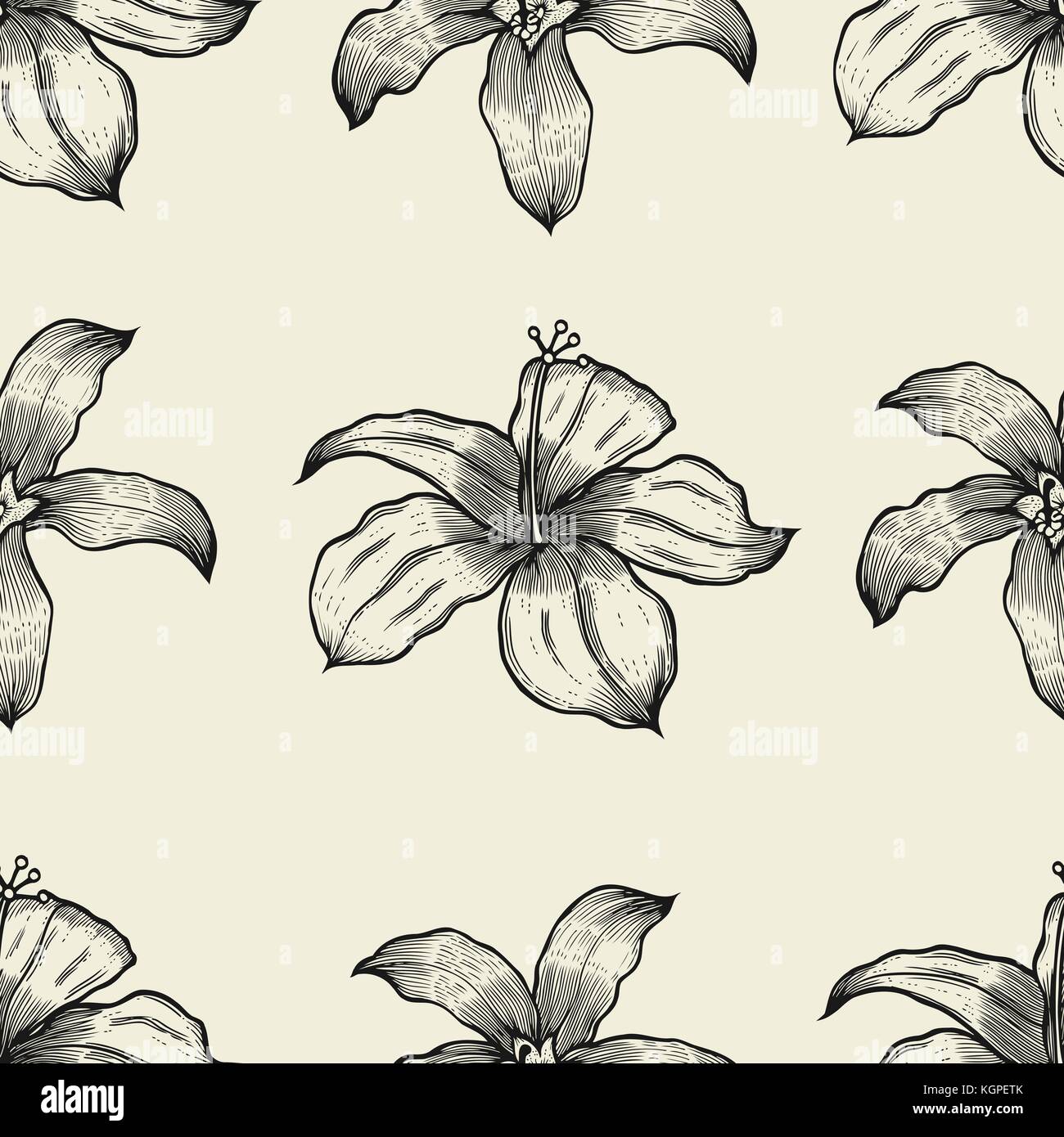 Black and white floral seamless pattern. Vector illustration Stock ...