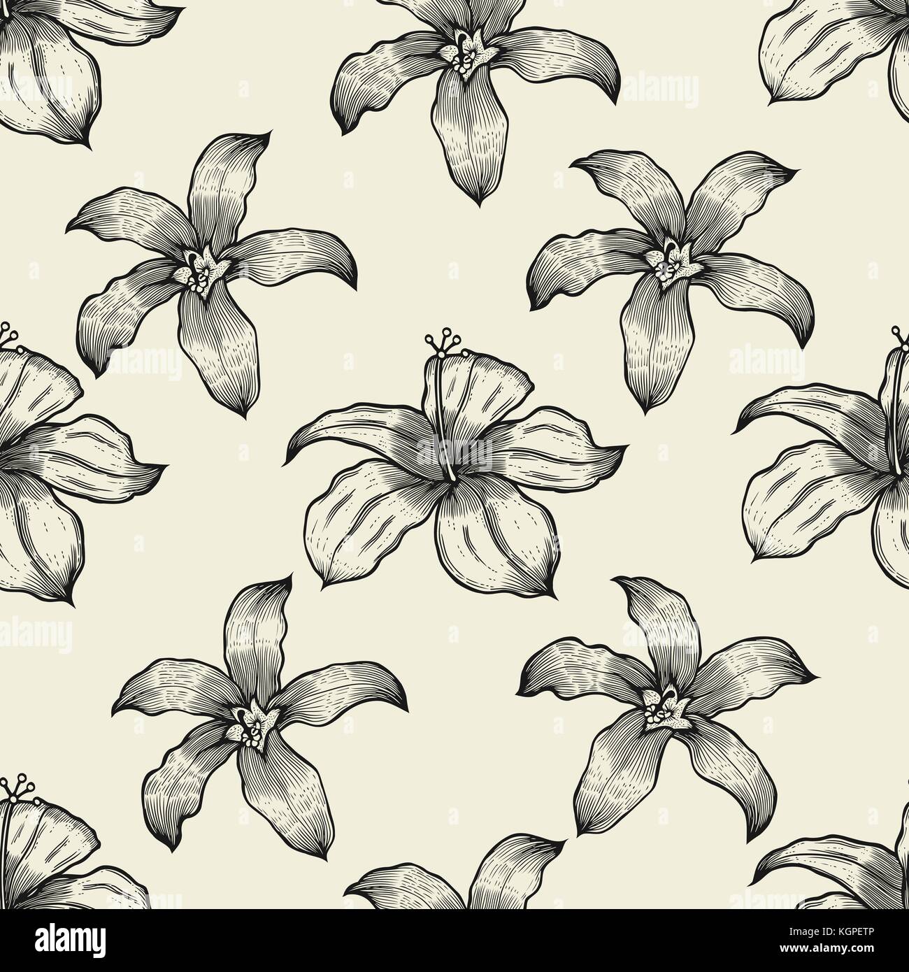 Black and white floral seamless pattern. Vector illustration Stock ...