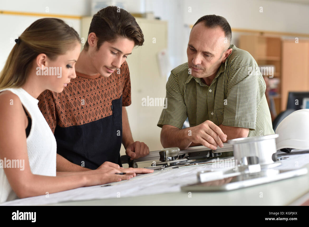 Young people in engineering training class Stock Photo