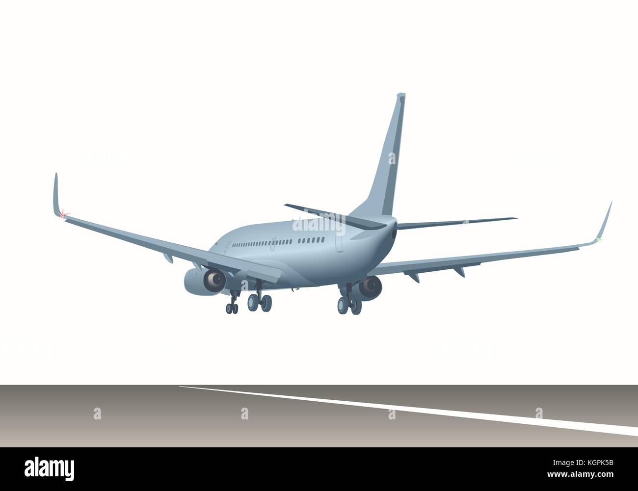 Airliner over runway. Stock Vector