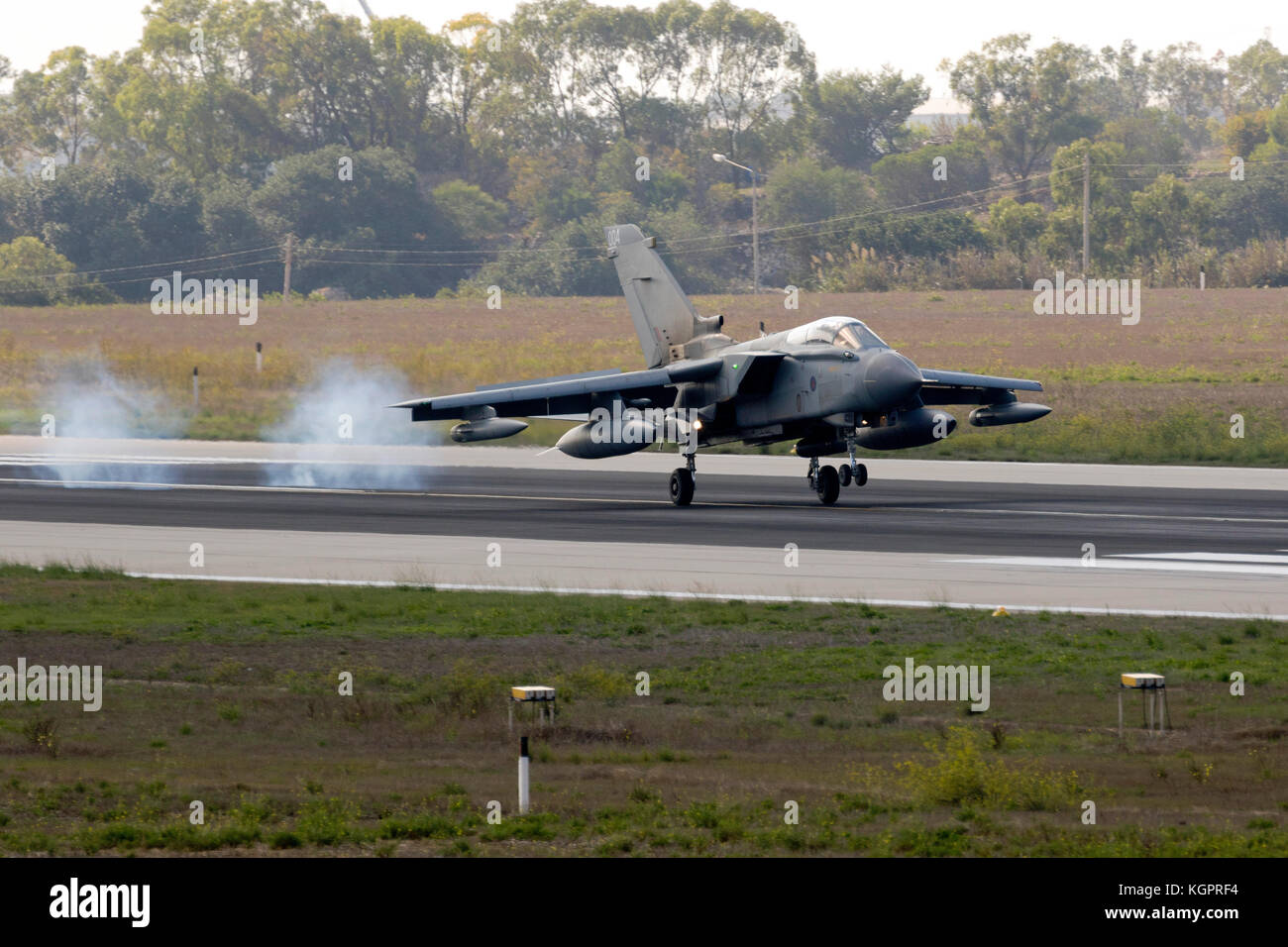 Royal Air Force Panavia Tornado GR4 [ZA370] touching down runway 31. Stock Photo
