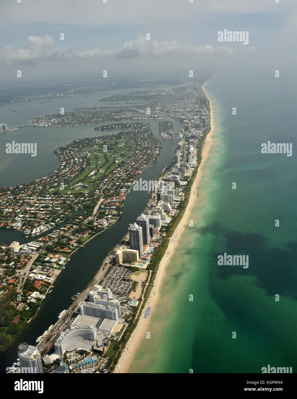 Aerial view of coastline beaches in South Florida near Miami Stock Photo