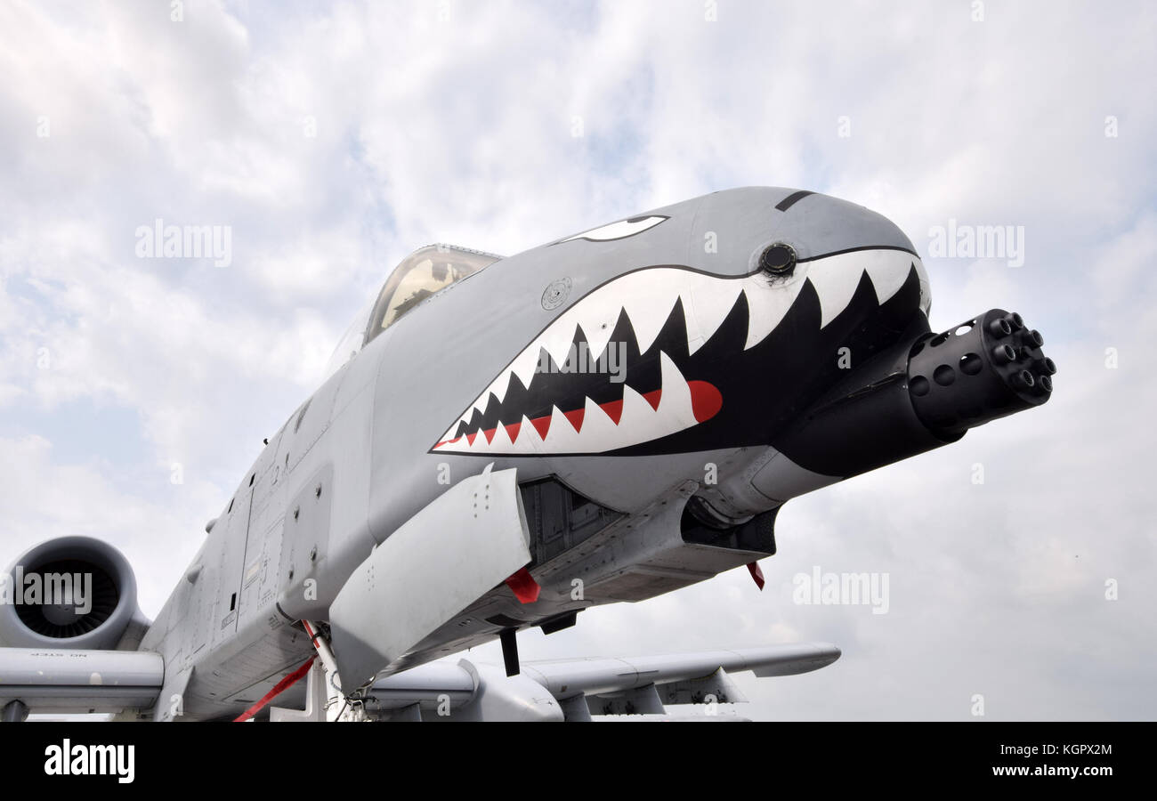 Modern heavy air force gunship nose view Stock Photo Alamy