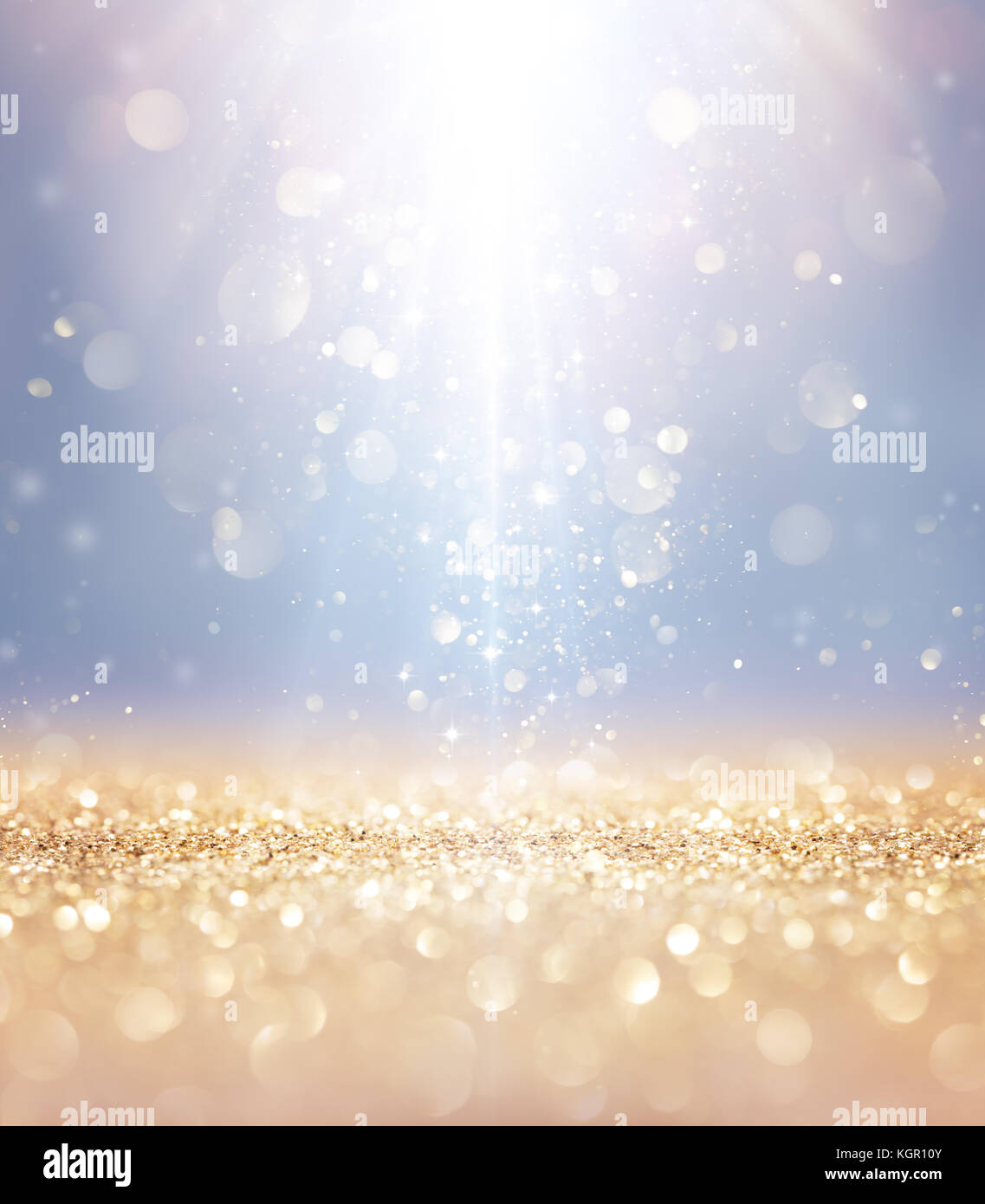 Christmas Shiny - Lights And Stars Falling On Golden Glitter Stock Photo